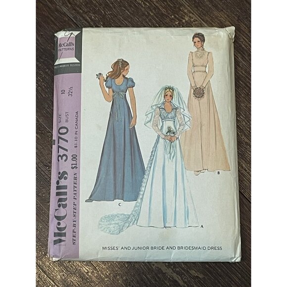 McCall's 3770 Wedding Dress & Bridesmaid Dress Misses Vintage Pattern Size 10 - Picture 1 of 3